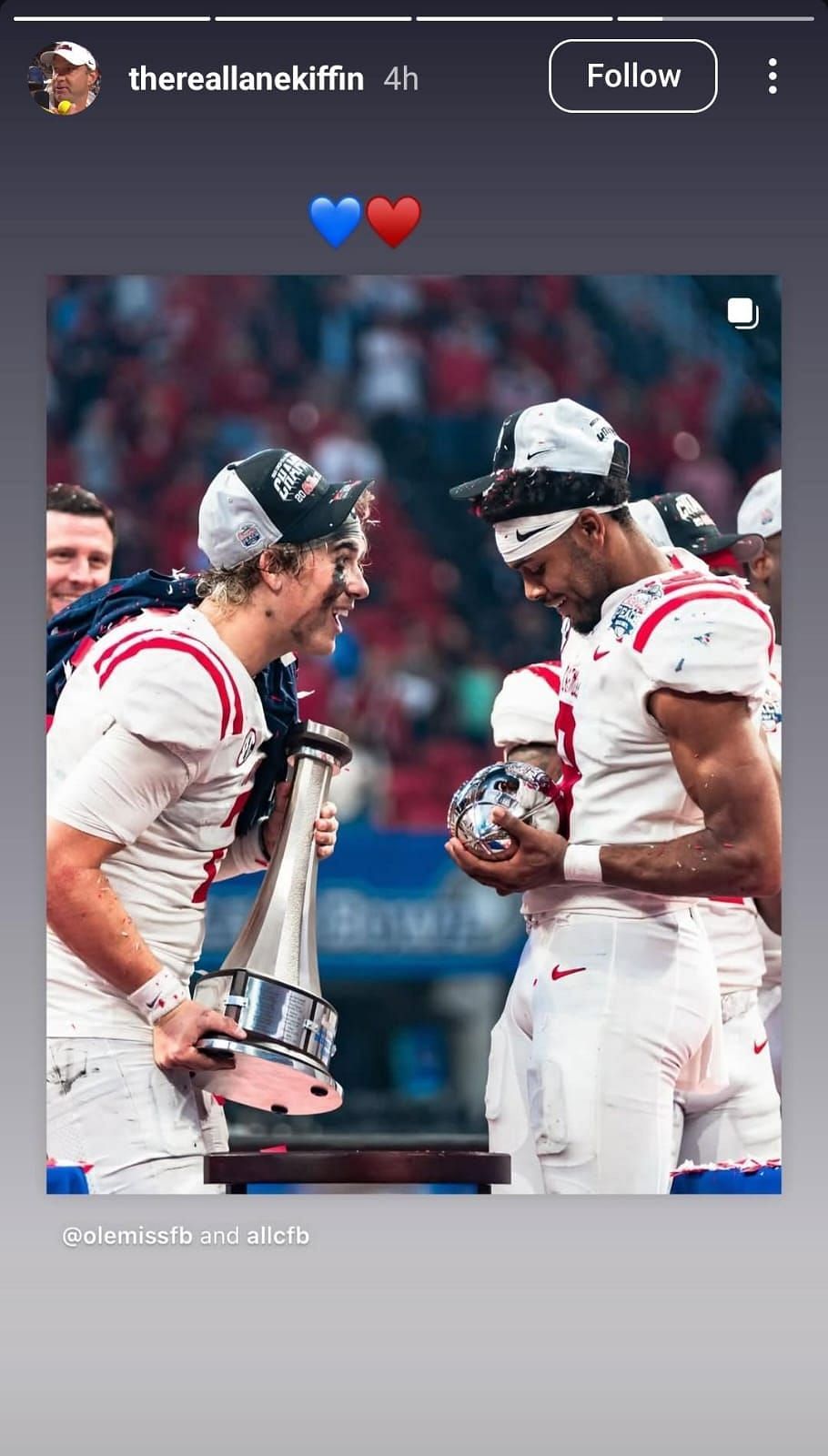 Lane Kiffin's Instagram story